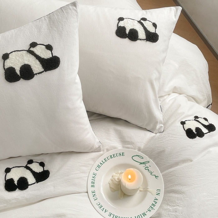 91家纺网 家纺一手货源 找家纺 雅居纺 2023新款全棉毛巾绣四件套 熊猫乐乐