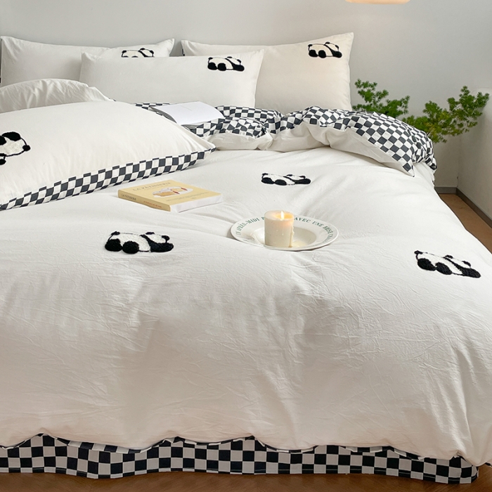 91家纺网 家纺一手货源 找家纺 雅居纺 2023新款全棉毛巾绣四件套 熊猫乐乐