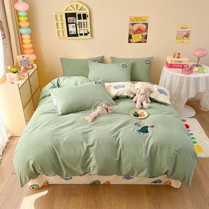 91家纺网 家纺一手货源 找家纺 雅居纺 2023新款全棉水洗棉边角绣花四件套 小兔兔