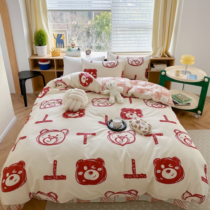 91家纺网 家纺一手货源 找家纺 时年 2023新款热爱生活·全棉系列第二期 熊世界-红