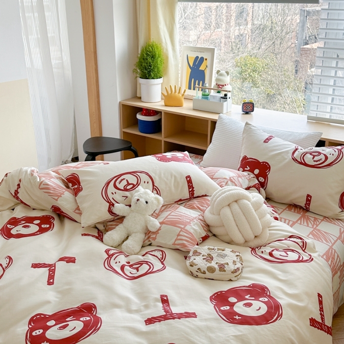 91家纺网 家纺一手货源 找家纺 时年 2023新款热爱生活·全棉系列第二期 熊世界-红
