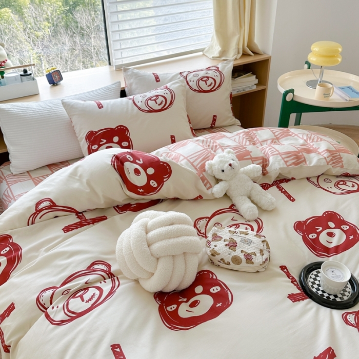 91家纺网 家纺一手货源 找家纺 时年 2023新款热爱生活·全棉系列第二期 熊世界-红