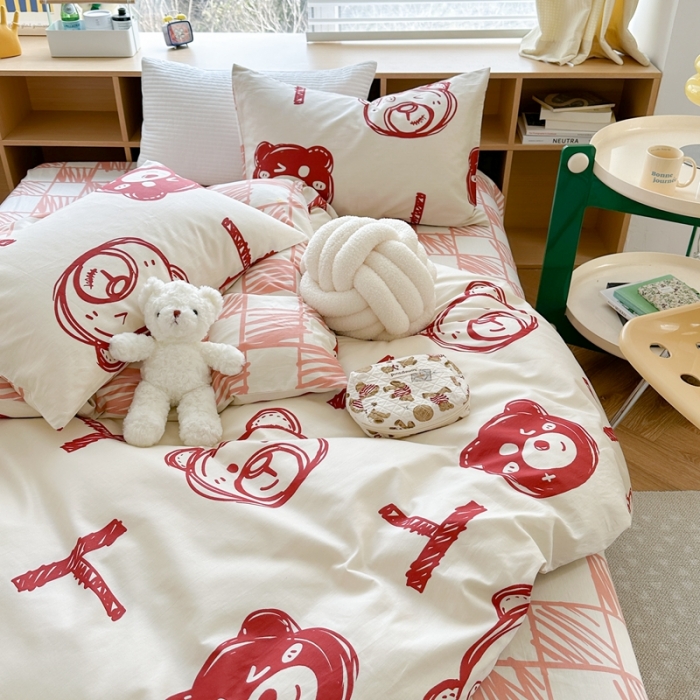 91家纺网 家纺一手货源 找家纺 时年 2023新款热爱生活·全棉系列第二期 熊世界-红