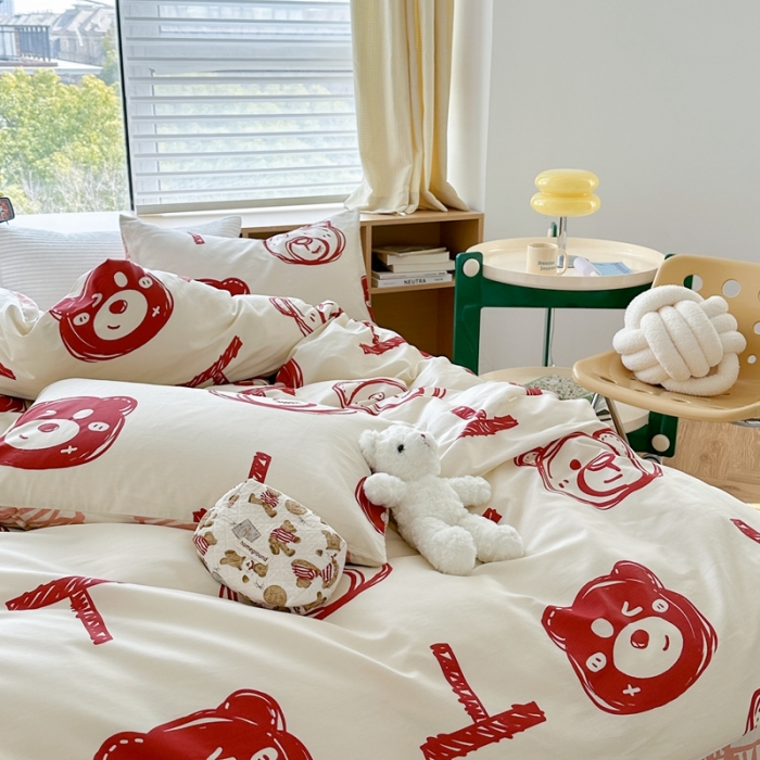91家纺网 家纺一手货源 找家纺 时年 2023新款热爱生活·全棉系列第二期 熊世界-红