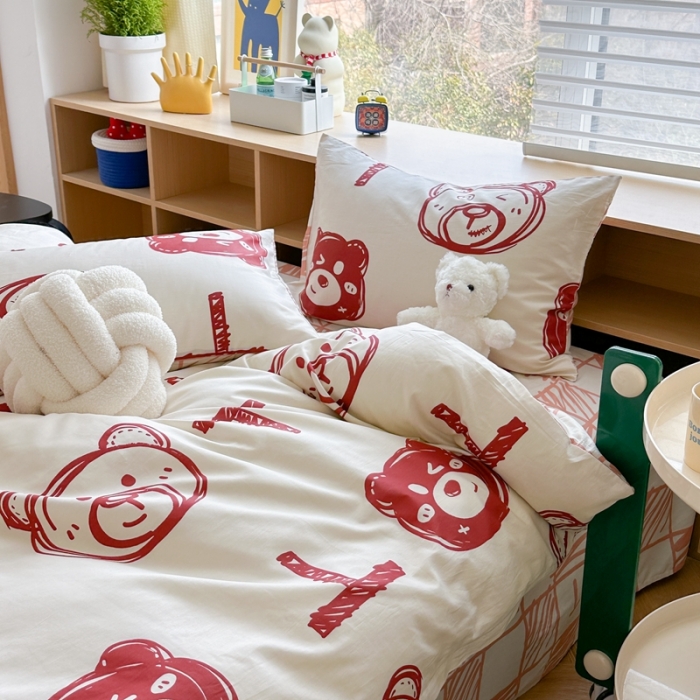 91家纺网 家纺一手货源 找家纺 时年 2023新款热爱生活·全棉系列第二期 熊世界-红