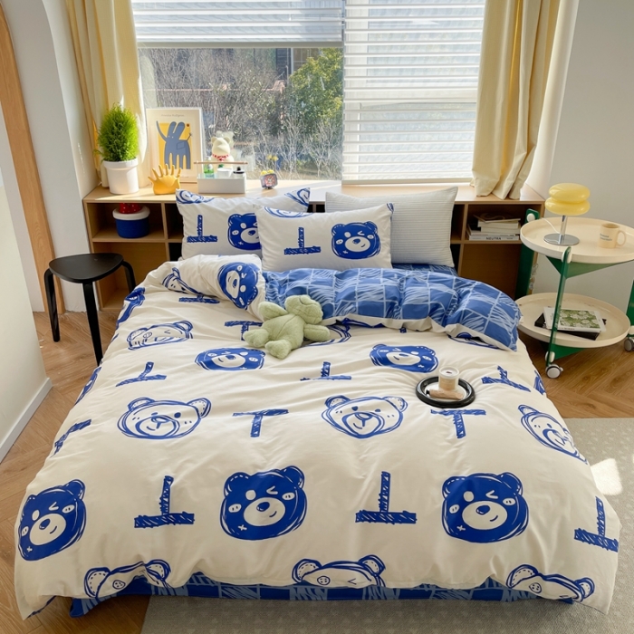 91家纺网 家纺一手货源 找家纺 时年 2023新款热爱生活·全棉系列第二期 熊世界-蓝