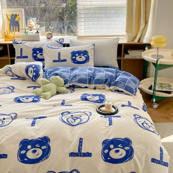 91家纺网 家纺一手货源 找家纺 时年 2023新款热爱生活·全棉系列第二期 熊世界-蓝