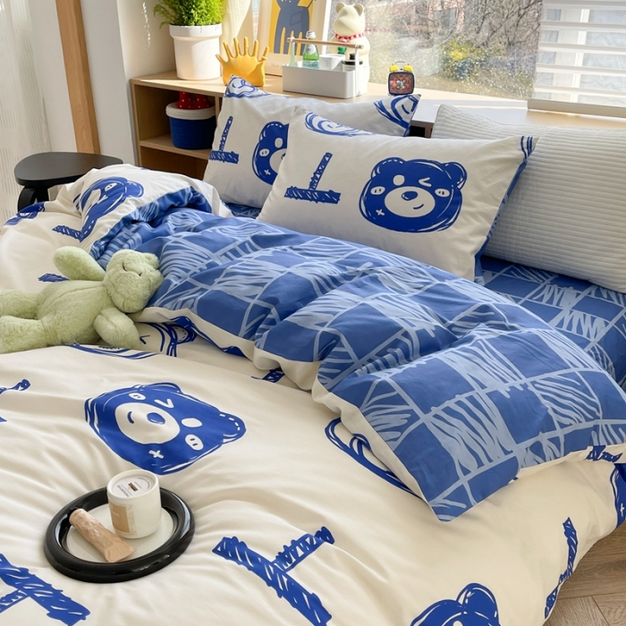 91家纺网 家纺一手货源 找家纺 时年 2023新款热爱生活·全棉系列第二期 熊世界-蓝