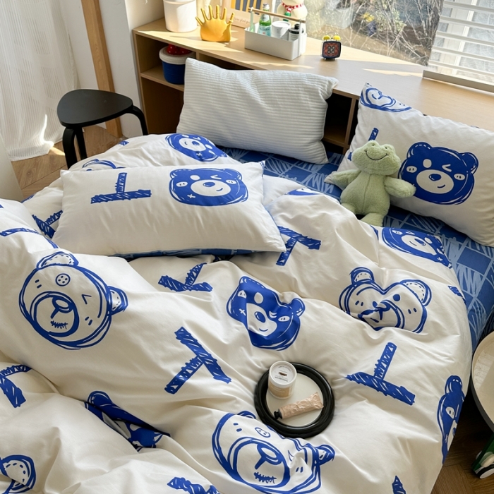 91家纺网 家纺一手货源 找家纺 时年 2023新款热爱生活·全棉系列第二期 熊世界-蓝