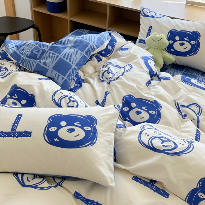91家纺网 家纺一手货源 找家纺 时年 2023新款热爱生活·全棉系列第二期 熊世界-蓝