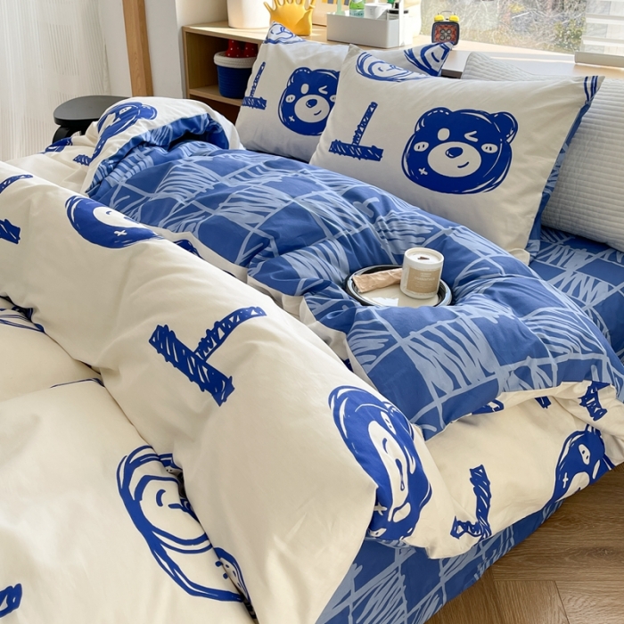 91家纺网 家纺一手货源 找家纺 时年 2023新款热爱生活·全棉系列第二期 熊世界-蓝