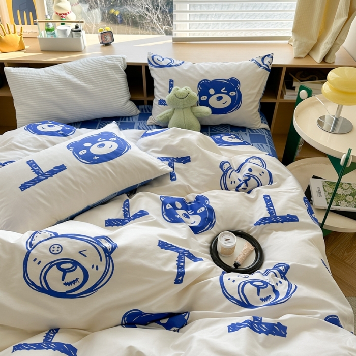 91家纺网 家纺一手货源 找家纺 时年 2023新款热爱生活·全棉系列第二期 熊世界-蓝