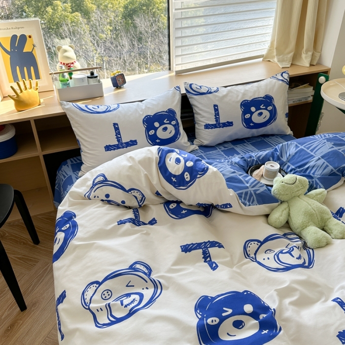 91家纺网 家纺一手货源 找家纺 时年 2023新款热爱生活·全棉系列第二期 熊世界-蓝