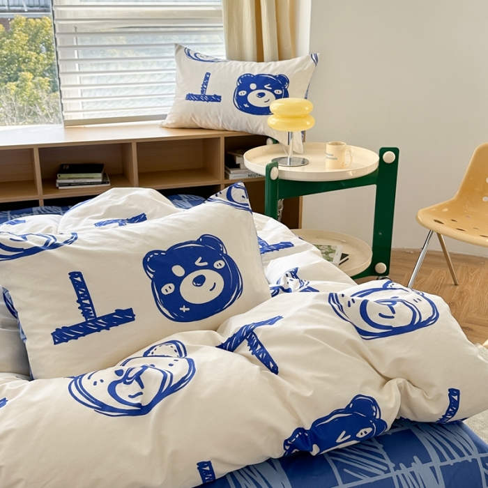 91家纺网 家纺一手货源 找家纺 时年 2023新款热爱生活·全棉系列第二期 熊世界-蓝