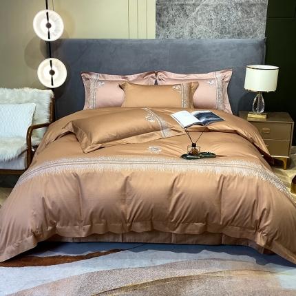 91家纺网 家纺一手货源 找家纺 美娘阁2025新款双股长绒棉居家款四件套 简爱（金驼）