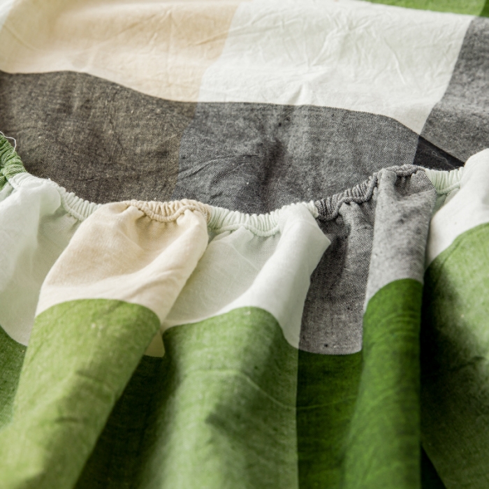 91家纺网 家纺一手货源 找家纺 九沐良品 新款A类色织水洗棉床笠 海青鲜绿格