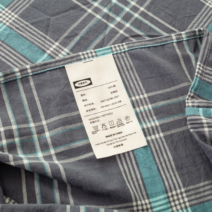 91家纺网 家纺一手货源 找家纺 九沐良品 新款A类色织水洗棉床笠 灰绿格