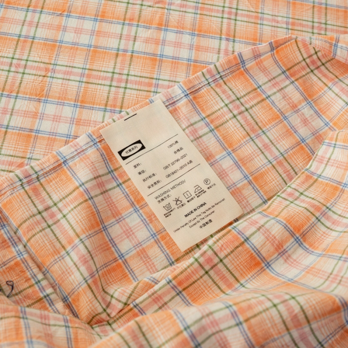 91家纺网 家纺一手货源 找家纺 九沐良品 新款A类色织水洗棉床笠 凯利桔