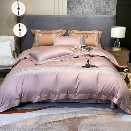 美娘阁2023新款长绒棉刺绣居家款四件套 简爱（豆沙）