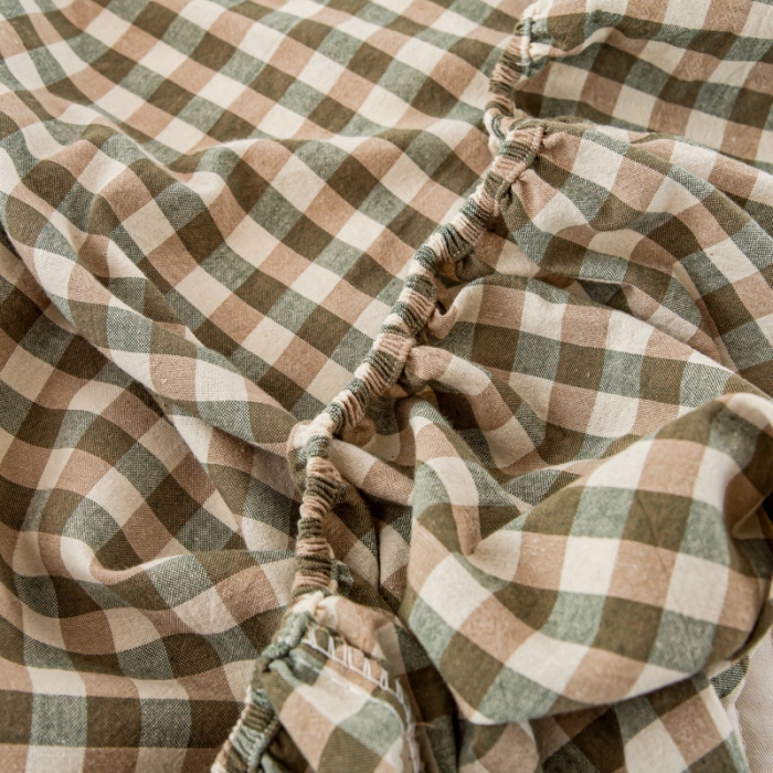 91家纺网 家纺一手货源 找家纺 九沐良品 新款A类色织水洗棉床笠 绿小格