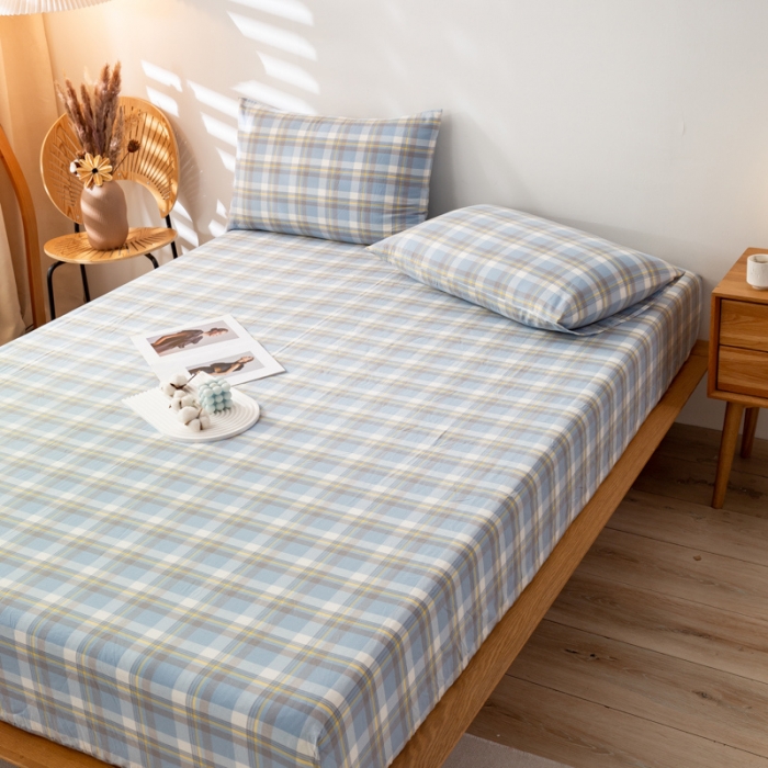 91家纺网 家纺一手货源 找家纺 九沐良品 新款A类色织水洗棉床笠 莫妮卡