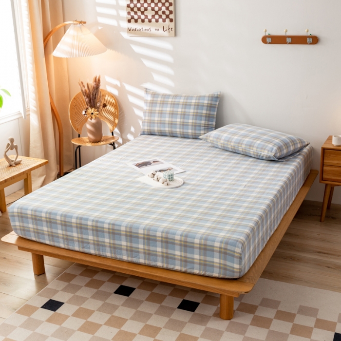 91家纺网 家纺一手货源 找家纺 九沐良品 新款A类色织水洗棉床笠 莫妮卡