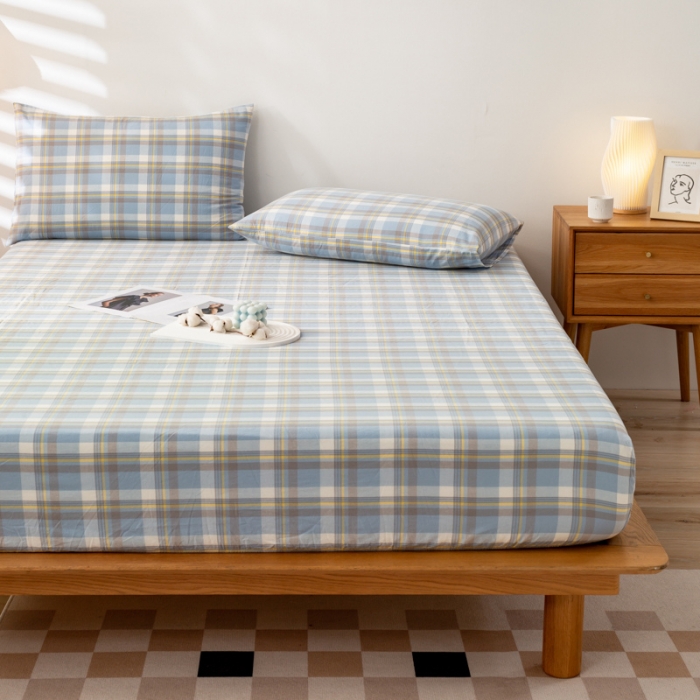 91家纺网 家纺一手货源 找家纺 九沐良品 新款A类色织水洗棉床笠 莫妮卡