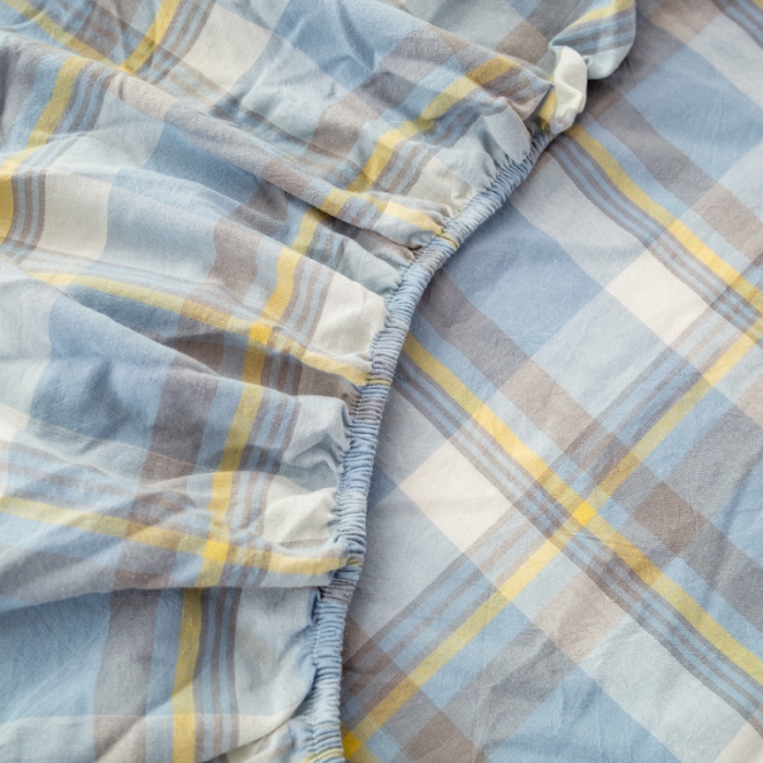 91家纺网 家纺一手货源 找家纺 九沐良品 新款A类色织水洗棉床笠 莫妮卡