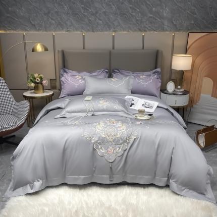 美娘阁2023新款长绒棉刺绣居家款四件套 花迷宝贝(灰色）