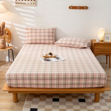 九沐良品 新款A类色织水洗棉床笠 莫妮卡粉