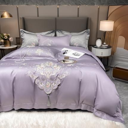美娘阁2023新款长绒棉刺绣居家款四件套 花迷宝贝（魅力紫）