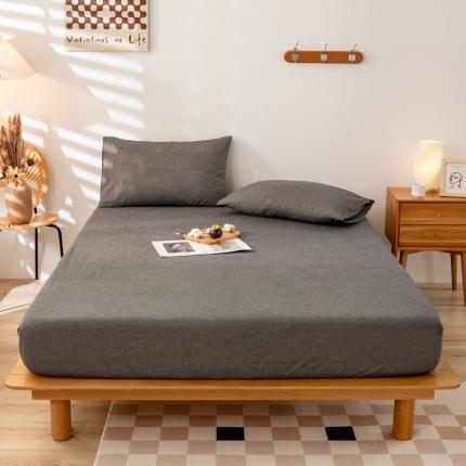 九沐良品 新款A类色织水洗棉床笠 深灰+浅灰