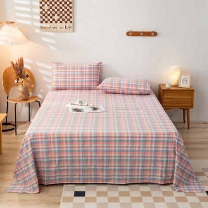 九沐良品 新款A类色织水洗棉床笠 星空粉