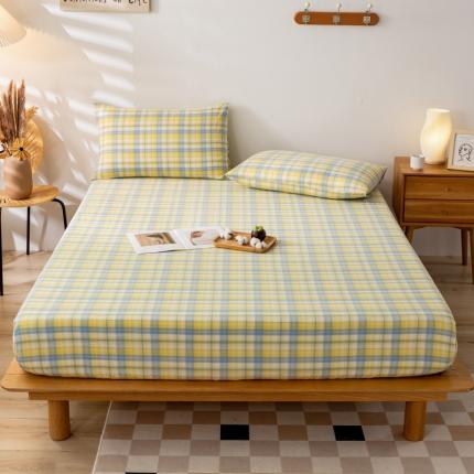 九沐良品 新款A类色织水洗棉床笠 星空黄