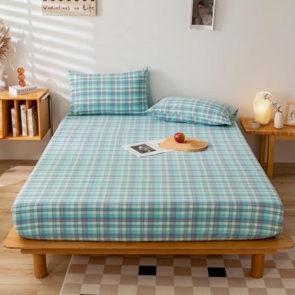 九沐良品 新款A类色织水洗棉床笠 星空绿