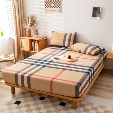 九沐良品 新款A类色织水洗棉床笠 丈青洋红大格