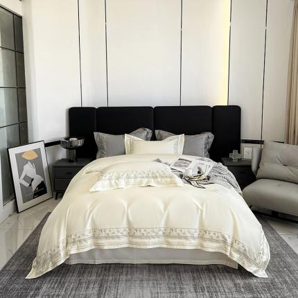 91家纺网 家纺一手货源 找家纺 淼铭 2025新款长绒棉绣花四件套-豹纹系列 豹纹-米白