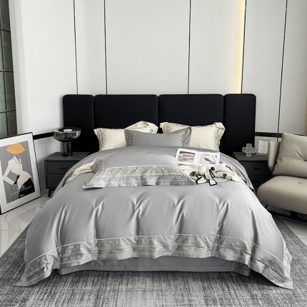 91家纺网 家纺一手货源 找家纺 淼铭 2025新款长绒棉绣花四件套-豹纹系列 豹纹-银灰