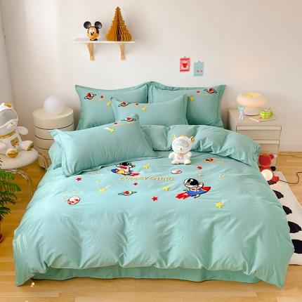 91家纺网 家纺一手货源 找家纺 金窝窝家纺2024新款活性精品纯棉毛巾绣四件套-梦想星空 梦想星空-浅绿