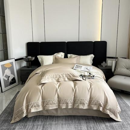 淼铭 2025新款长绒棉绣花四件套-豹纹系列 豹纹-金咖