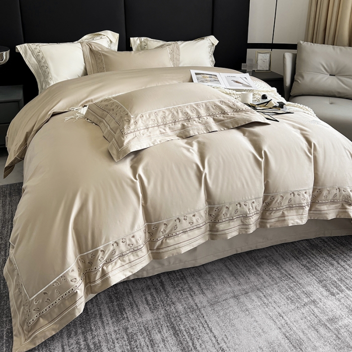 91家纺网 家纺一手货源 找家纺 淼铭 2025新款长绒棉绣花四件套-豹纹系列 豹纹-金咖