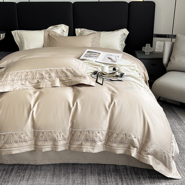 91家纺网 家纺一手货源 找家纺 淼铭 2025新款长绒棉绣花四件套-豹纹系列 豹纹-金咖