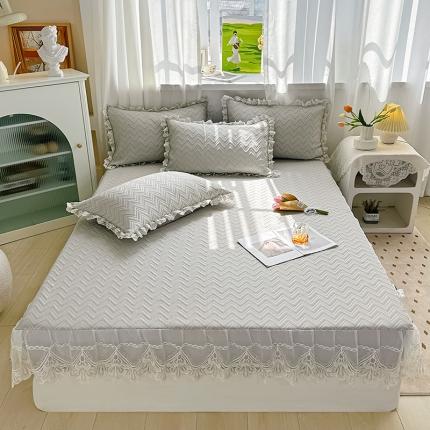 新款聚乙烯凉感针织提花凉席床笠款 气质灰