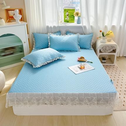 新款聚乙烯凉感针织提花凉席床笠款 天空蓝