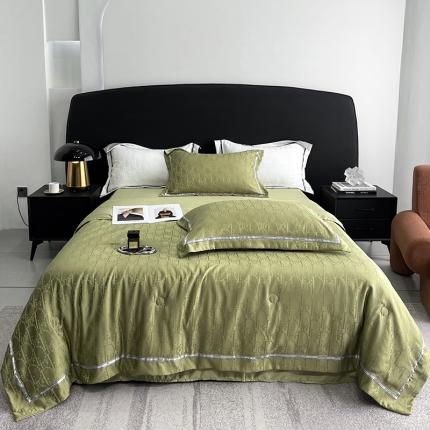 91家纺网 家纺一手货源 找家纺 优悦 2023新款提花冰丝夏被套件系列 哈曼-绿