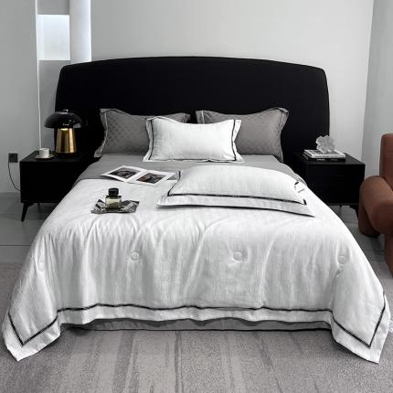 91家纺网 家纺一手货源 找家纺 优悦 2023新款提花冰丝夏被套件系列 哈曼-白灰