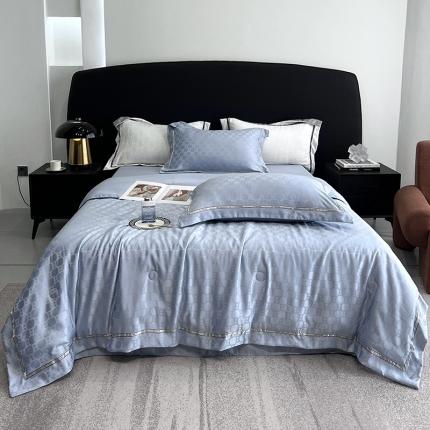 91家纺网 家纺一手货源 找家纺 优悦 2023新款提花冰丝夏被套件系列 罗马-浅蓝