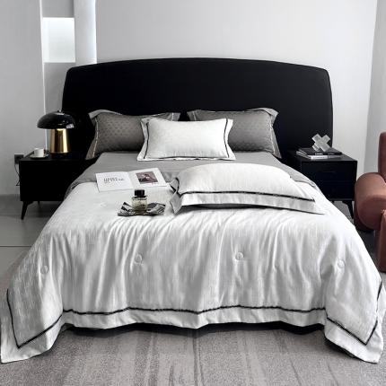 91家纺网 家纺一手货源 找家纺 优悦 2023新款提花冰丝夏被套件系列 仲夏-白灰