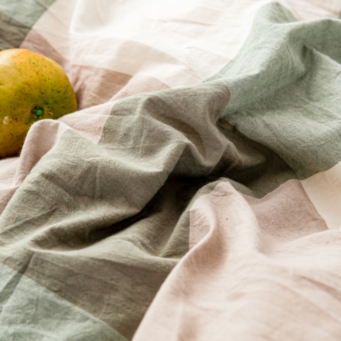 91家纺网 家纺一手货源 找家纺 九沐良品 新款A类色织水洗棉四件套 绿大格