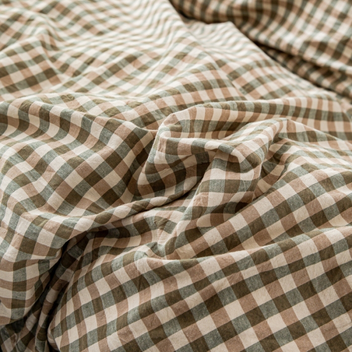 91家纺网 家纺一手货源 找家纺 九沐良品 新款A类色织水洗棉四件套 绿小格